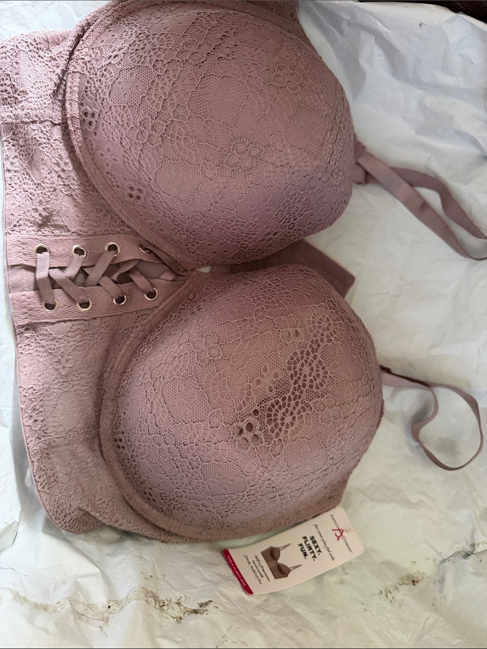 Ashley Stewart Mauve Lace Push-Up Bralette with Front Lace-Up